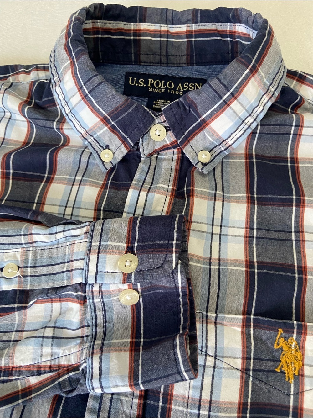U.S. Polo Assn. Navy, Light Blue & Red Plaid Button-Down Shirt